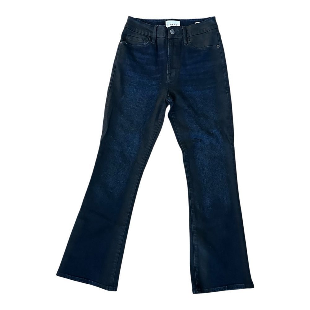 FRAME Le Crop Mini Boot Jeans Size 27 Dark Blue Denim Wax Coat Black Finish
